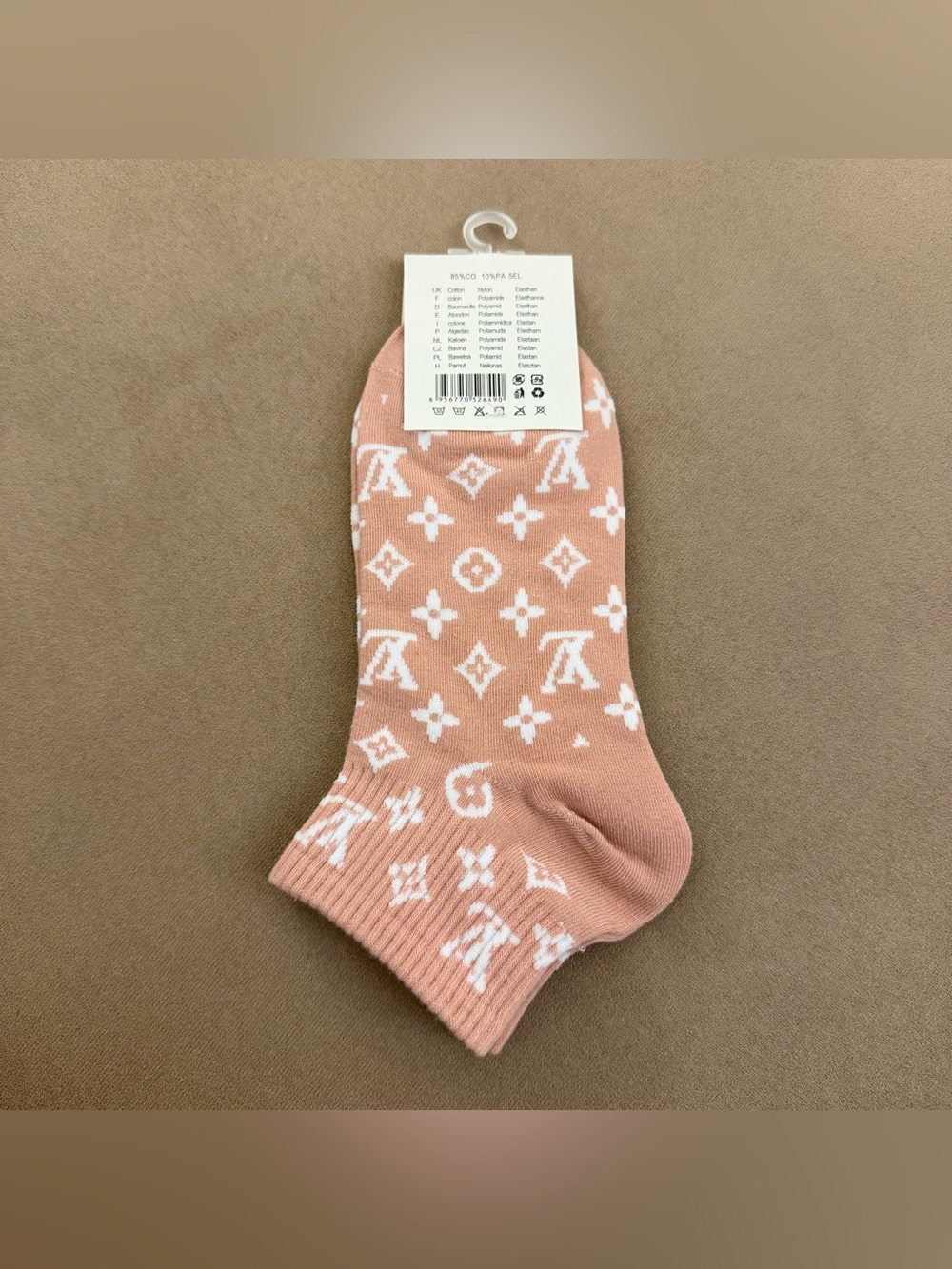NWT Premium Designer Monogram Ankle Socks  Dusty Rose / White - Picture 2 of 3